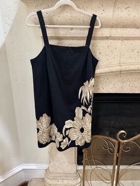 Banana Republic Black Mini Dress with Gold Floral Embroidery